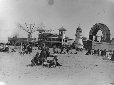 Early view of how Blackpool Pleasure Beach began when it began to grow, see the Flying Machine