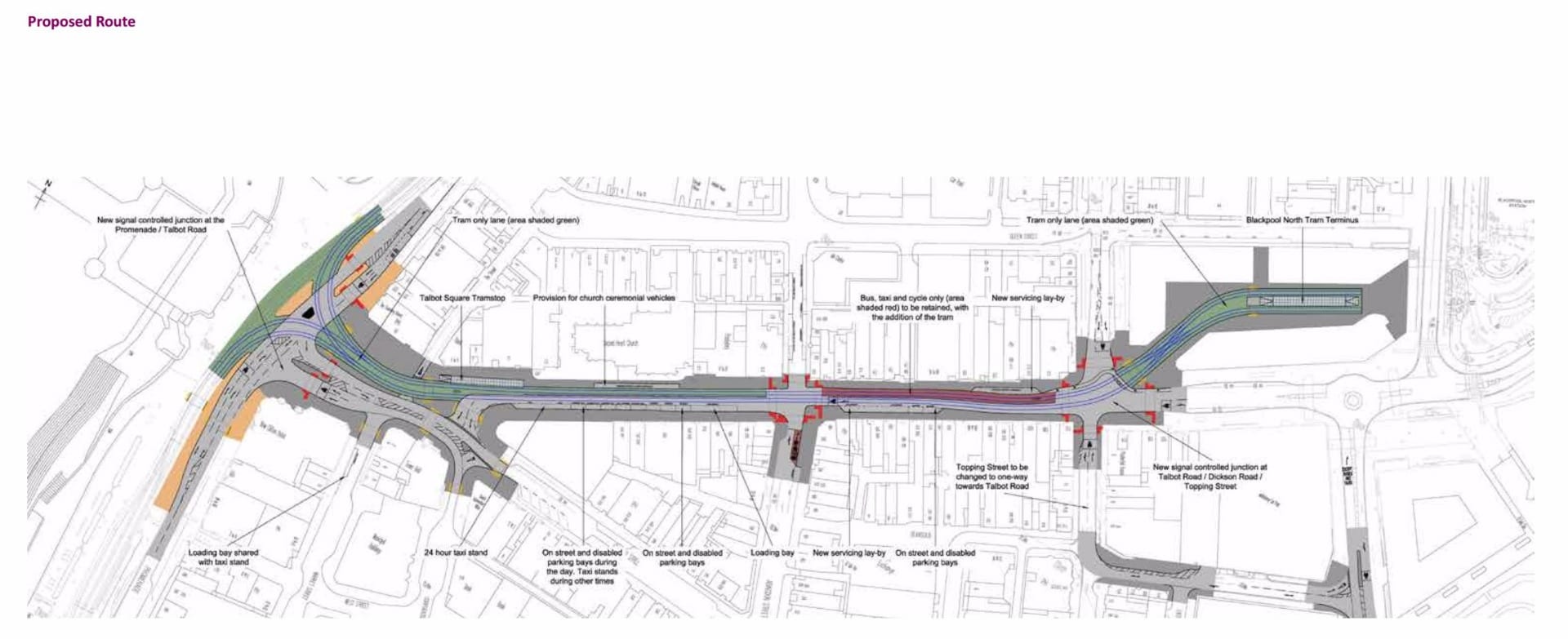 Proposed route of the Talbot Road tramway extension