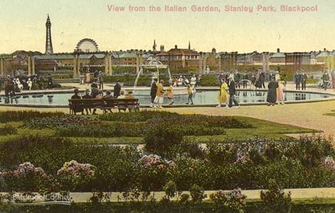 View from the Italian Garden in Stanley Park, posted 1928