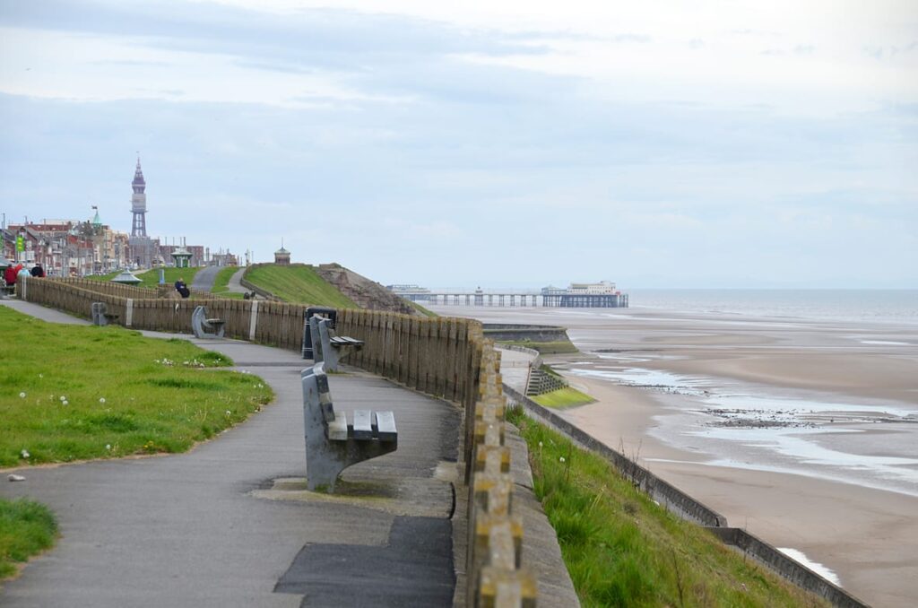 Bispham cliff top walk, with Blackpool straight ahead