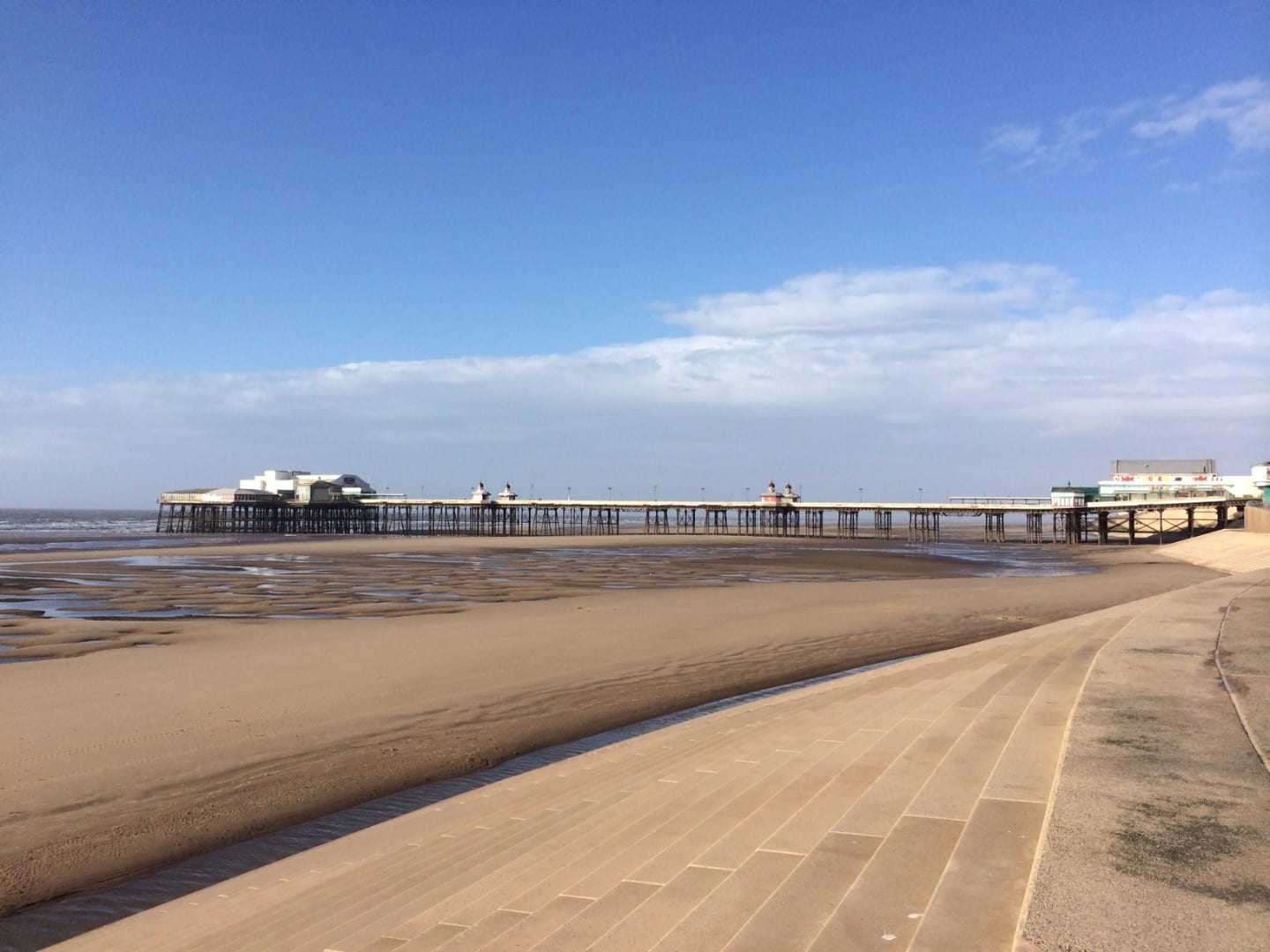 Beach at southern side of Blackpool North Pier, there are no dogs on main Beaches in Blackpool during the season