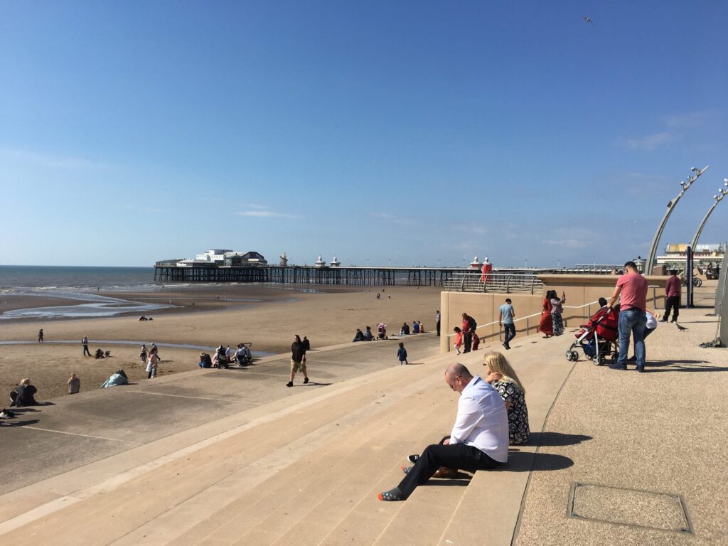 Blackpool Beach and sea wall at Tower Festival headland