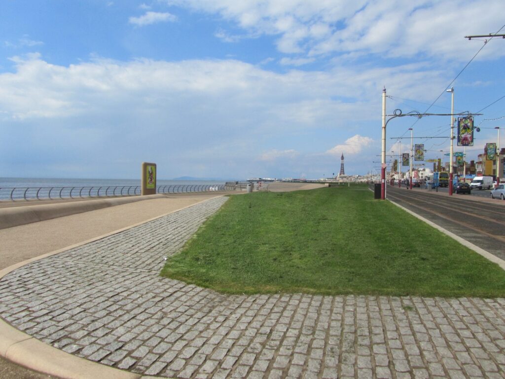 Grass features along Blackpool South Shore