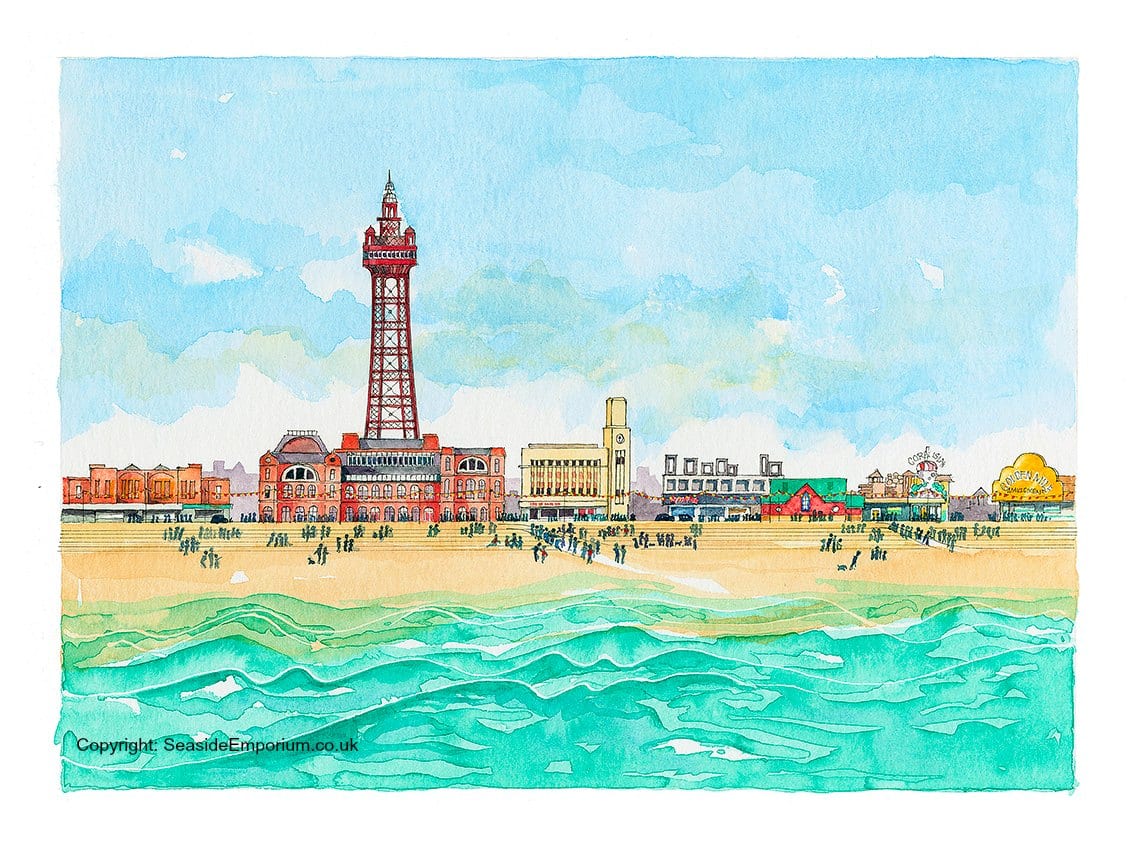 Blackpool Seafront, original watercolour painting from Seaside Emporium