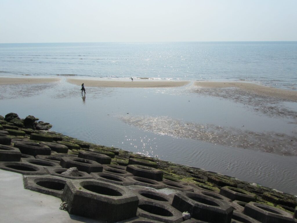 Sea defences at Blackpool south beach at South Shore: South Promenade and Squires Gate