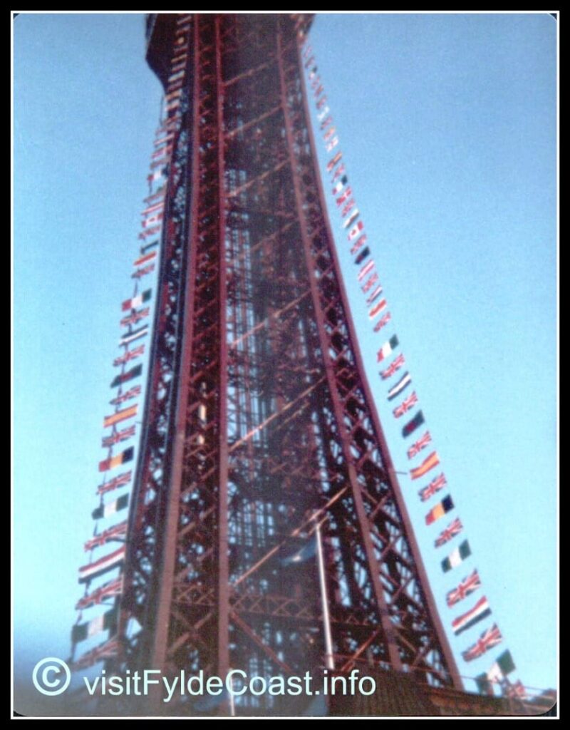 The Blackpool Tower, festooned with flags. Is it 1977?