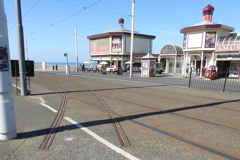 The 'turnout' created from the promenade lines when they were laid 6 years ago, part of the Blackpool Tramway Extension. Photo: Barrie C Woods