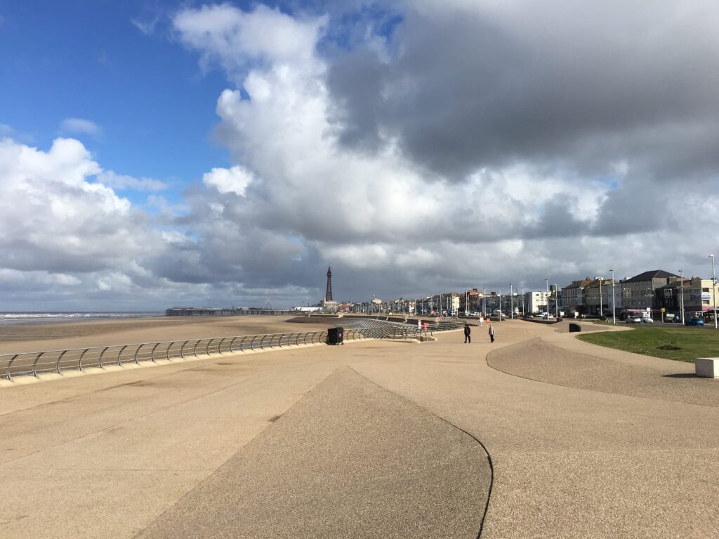 Walking in Blackpool on Waterloo headland on south promenade