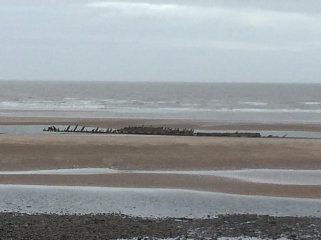 Ribs of the Abana Shipwreck on Anchorsholme Beach, northern Blackpool