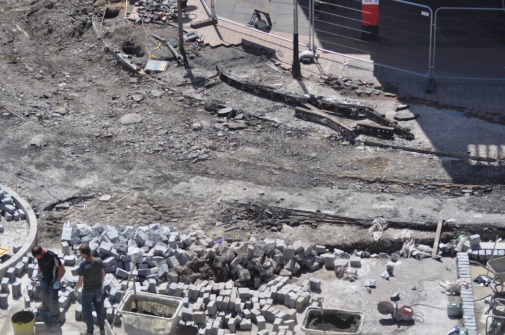 Original tramlines, being replaced in the Blackpool Tramway Extension. Photo: Juliette Gregson