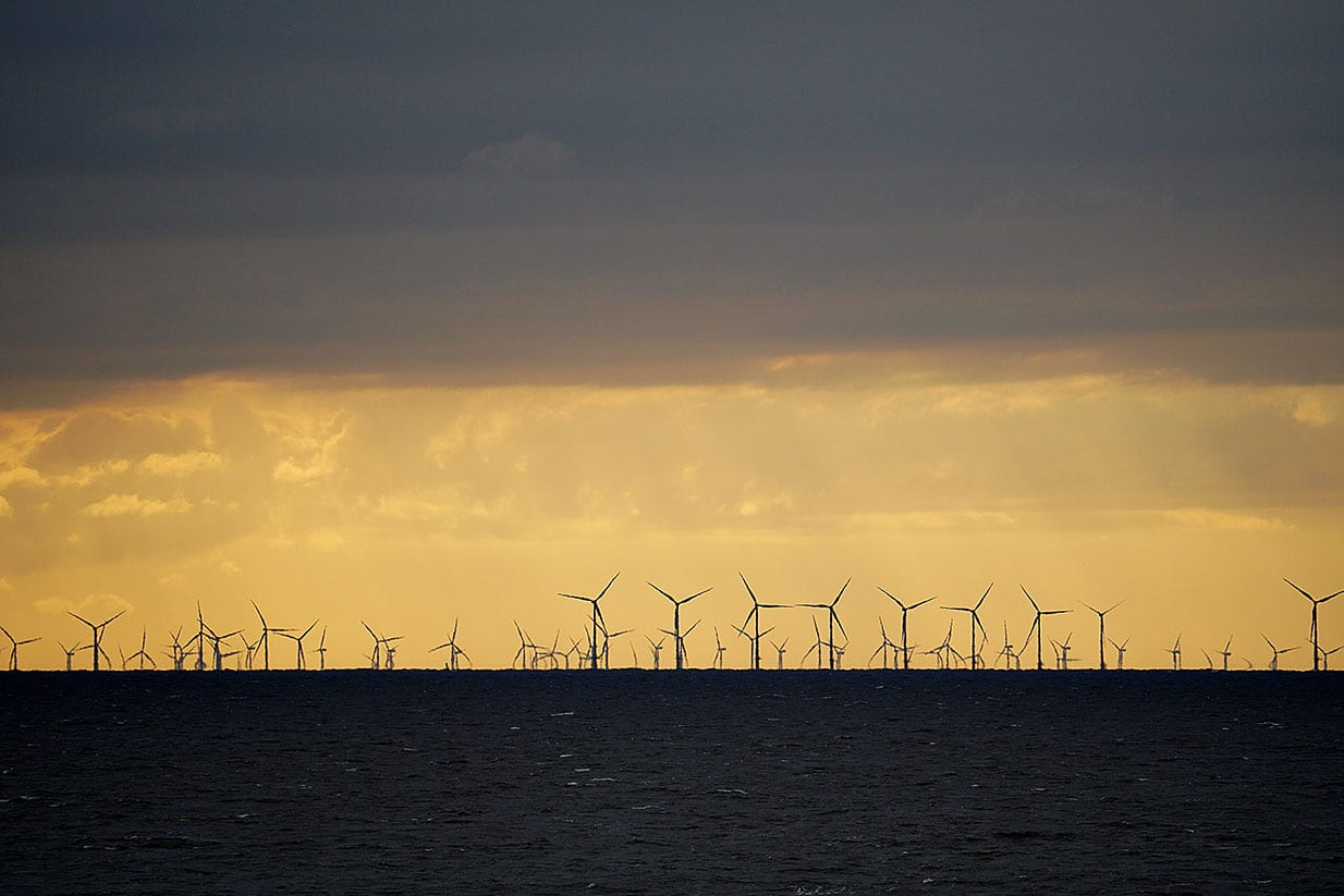 Views across the sea of the wind farms