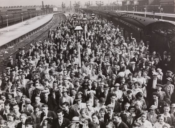 Crowds of people at Blackpool Central Railway Station