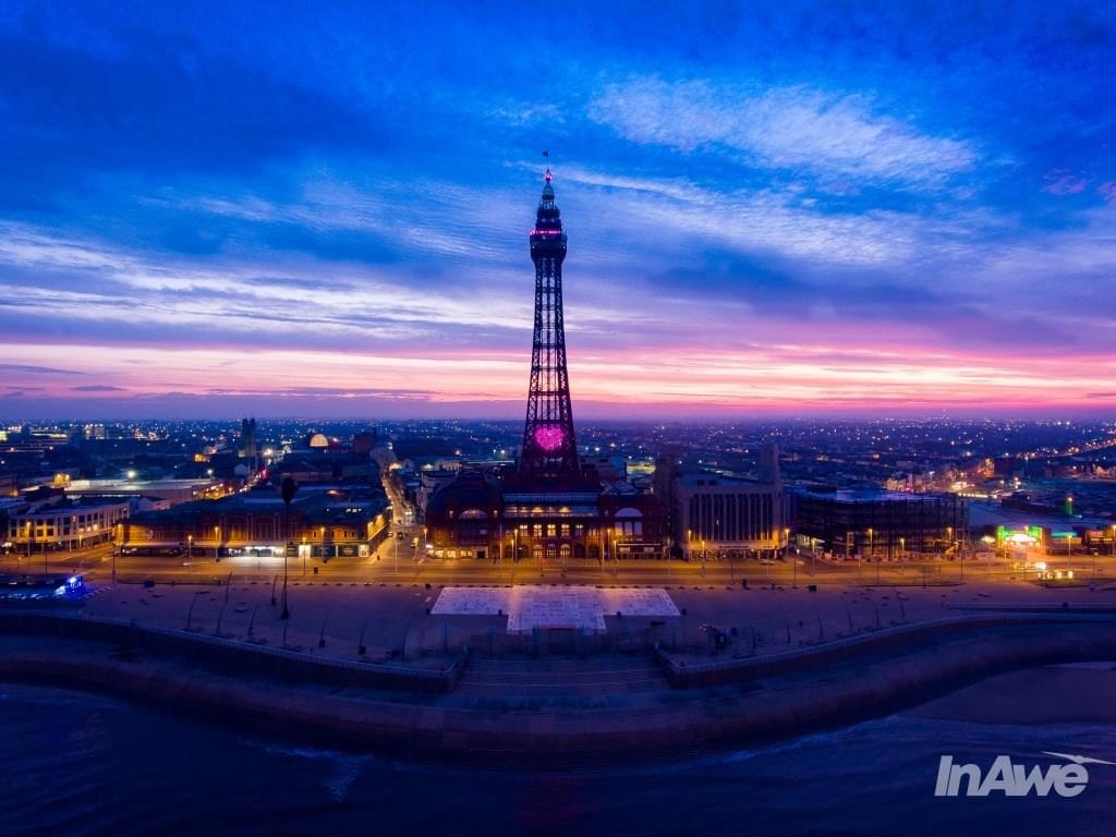 Aerial photo by In Awe Digital Media of Blackpool Tower and Comedy Carpet. Gallery of your Blackpool Photos