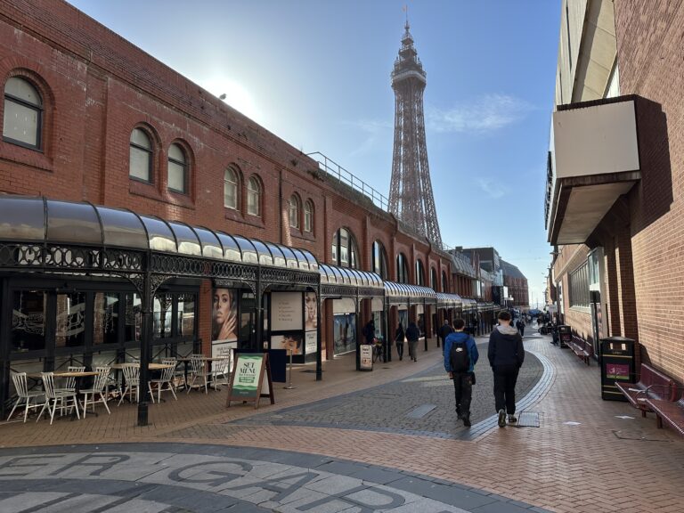 Look along Victoria Street towards the sea from the Winter Gardens at Coronation Street