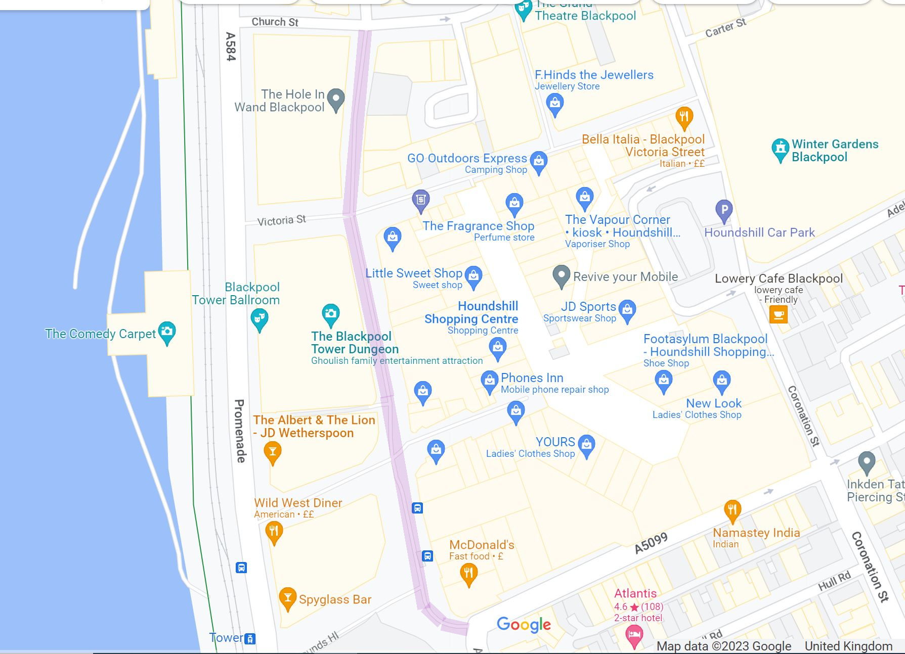 2023 Google Map Bank Hey Street Blackpool Anotated 