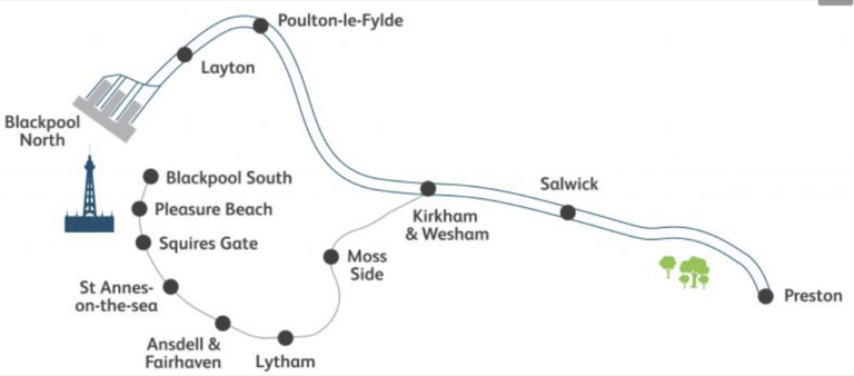 Map of Blackpool's two railway routes. Credit: Volker Wessels